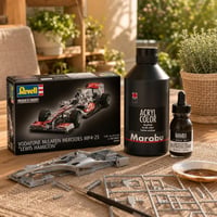 Set za maketare: maketa trkaćeg automobila + crna akrilna boja 500 ml + umbra akrilna tinta 1
