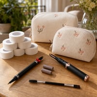 Beauty Starter Set: microblading olovka + grijaći uvijač + četkica + 6 rola trake + 2 kozmetičke torbice 1