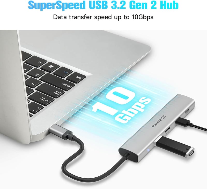 RSHTECH 10Gbps USB-C Hub 4 portos, MacBook Pro/Air M1/M2 kompatibilis, ultravékony alumínium adapter