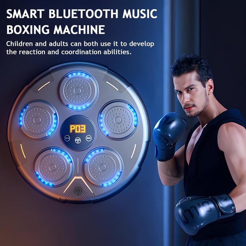 TAZZOR Bluetooth Zenés Boxgép - Otthoni Edzőfelszerelés Erőmérővel, Reflexfejlesztő Koordinációs Eszköz Gyerekeknek és Felnőtteknek, Fekete