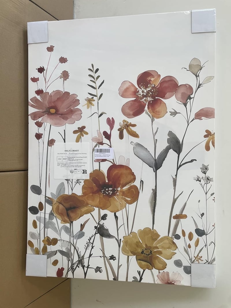 HALFLEMART Vadvirágos Vászonkép 3 Részes - Rusztikus Virágmintás Falikép Kerettel - Nappali Hálószoba Dekoráció - 150 x 70 cm Faldekoráció