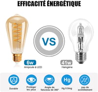 EXTRASTAR E27 LED Izzó Szett - Vintage Edison Filament Izzók, Meleg Fehér 2700K, 490lm, 6W (41W), Retro Dekoratív Lámpa, 3db 6