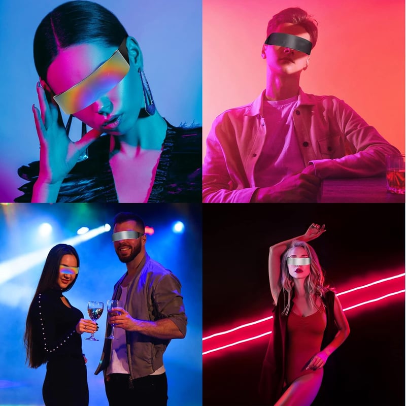 SelfTek Futurisztikus Ciklopsz Napszemüveg Szett - 3 db Színes, Ezüst, Fekete Rave Parti Kellék