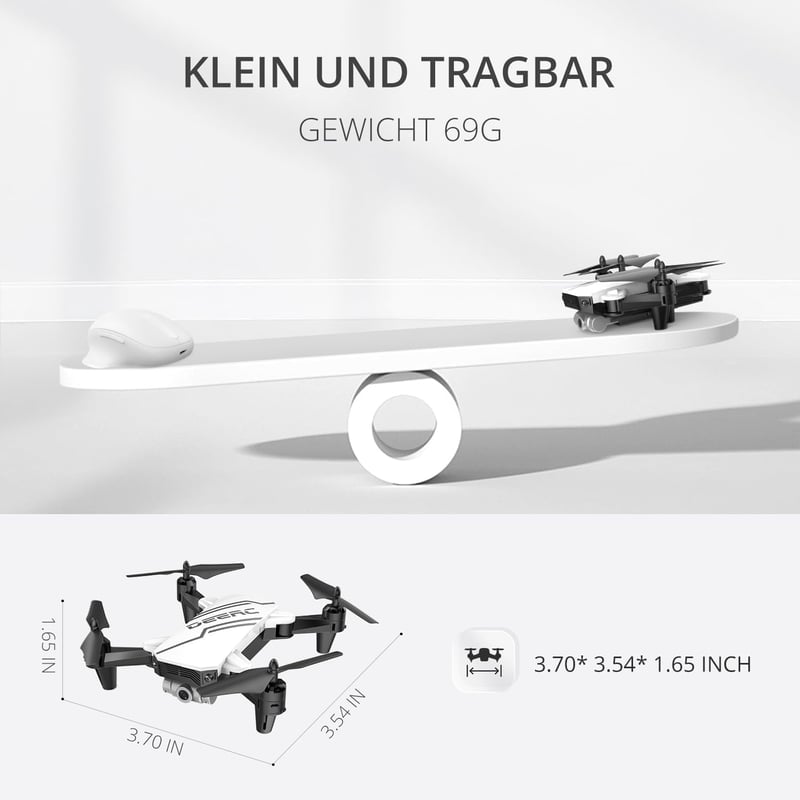 DEERC D20 Mini Drón Gyerekeknek 720P WiFi Kamerával, Összecsukható RC Quadcopter, 2 Akkumulátor, Hosszú Repülési Idő, Gesztus Irányítás, Kez