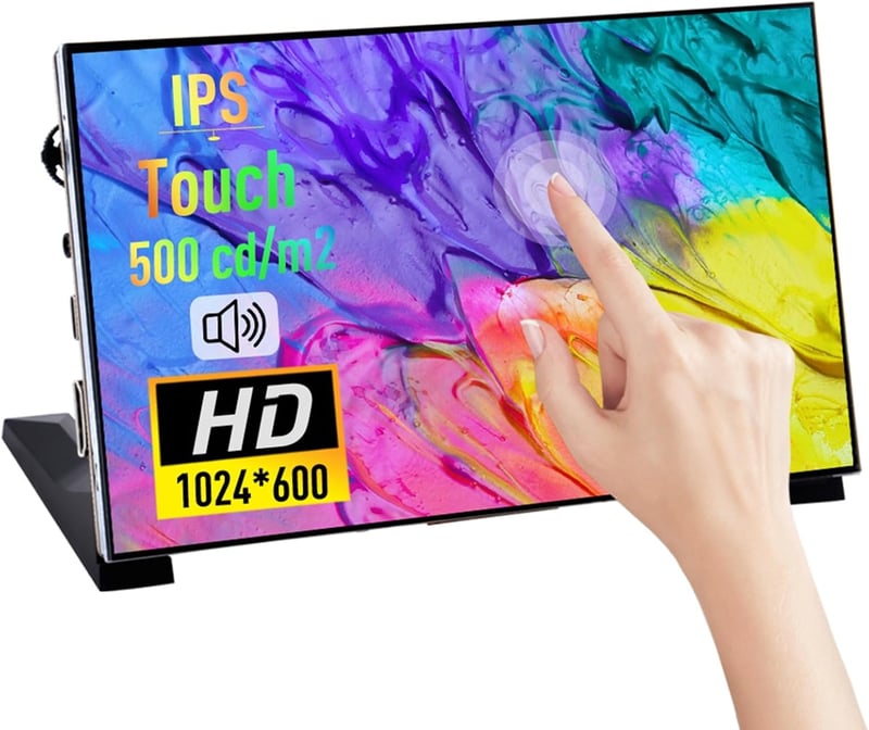 GeeekPi 7" Kapacitív Érintőképernyős Monitor Raspberry Pi-hoz - 1024x600 IPS LCD Kijelző Kettős Hangszóróval, HDMI Csatlakozással, Pi 5/4B/3