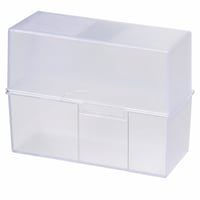 Cutie pentru index carduri HAN 975-63, format A5 orizontal, pentru 500 de fișe, balama din oțel, transparentă — defectă, funcționează parțial: ruptă într-un loc (stare: vezi a 2-a fotografie) 1
