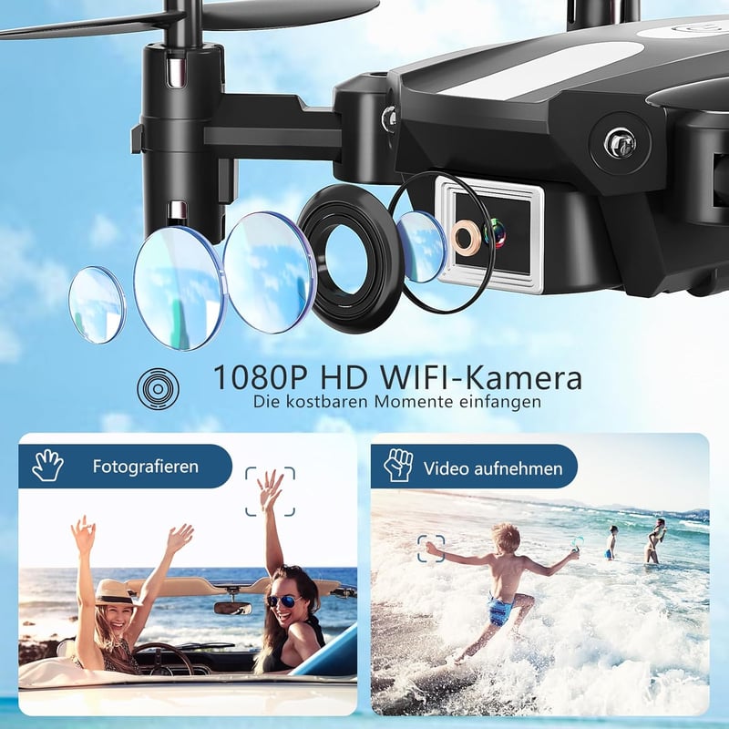 Wipkviey T25 Mini Drón 1080P HD Kamerával, WiFi FPV Élő Képátvitel, Összecsukható, Kezdőknek, Fejnélküli Mód, Gravitációs Irányítás, 2 Akkum