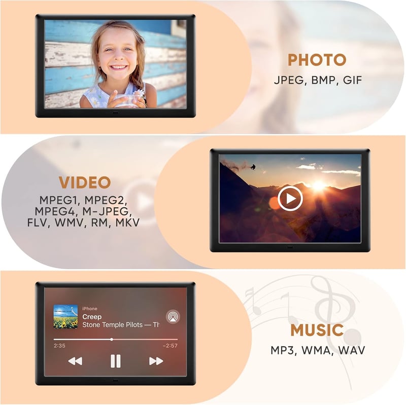 Yontwe 10" Digitális Képkeret 1280x800 Felbontással - Fotó/Videó/Zene Lejátszó, USB/SD Kártya, Távvezérlővel, Naptár és Ébresztő Funkcióval