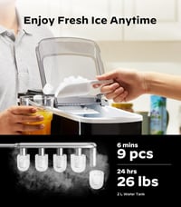 Silonn Jégkockakészítő Gép - 9 Kocka 6 Perc Alatt, 12kg/24 Óra, Öntisztító Funkció, 2 Méretű Jégkocka, 2L Víztartály, Fekete, Konyhai-Irodai 3