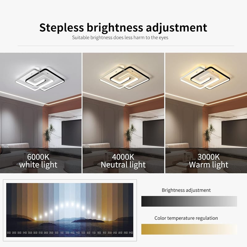 minifair Modern LED Mennyezeti Lámpa 36W 50cm - Távirányítós Négyzet Alakú Fekete-Fehér Fényerőszabályozható Lámpatest Nappaliba Hálószobába