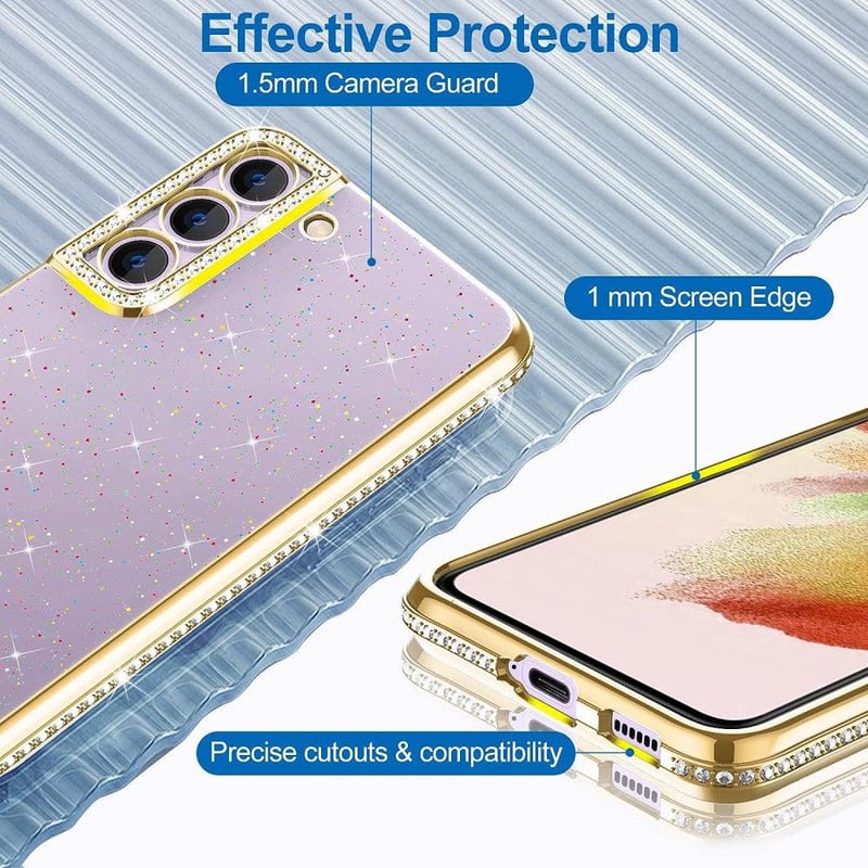 Samsung Galaxy S22 Plus átlátszó tok arany csillogó zsinórral