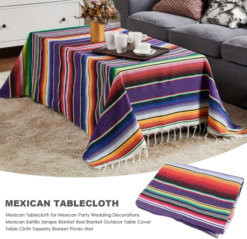 Happysnow Mexikói Pamut Asztalterítő - Lila Csíkos Többfunkciós Takaró Esküvői Dekorációhoz, Jóga Alátétnek, 150 x 200 cm, Kézzel Mosható