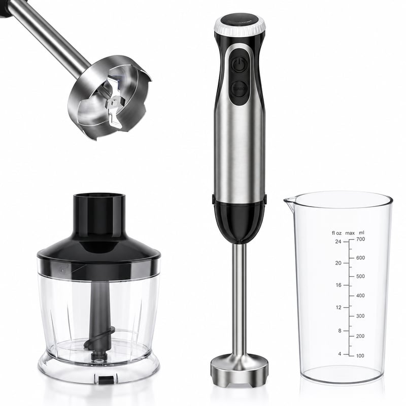 Set blender vertical Bonsenkitchen 1000W cu tocător și tel - Negru — Fără accesoriul tel (stare: vezi a 2-a poză)