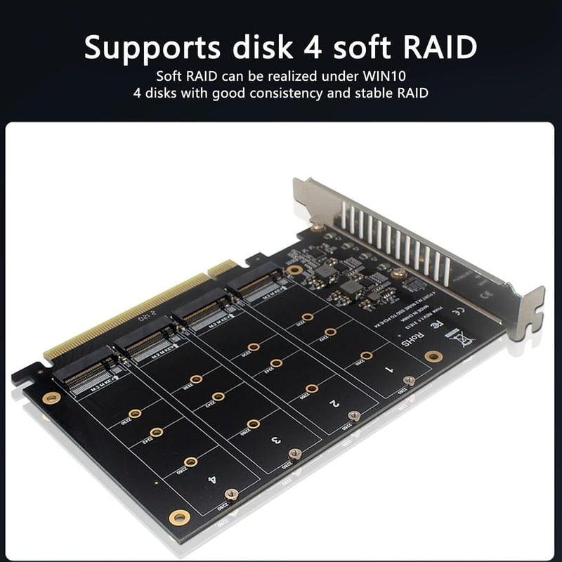 Annadue 4 portos M.2 NVMe SSD PCIe 4.0 adapter ventilátorral, RAID támogatással
