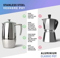 VeoHome Mokka Kávéfőző 10 Csészés 500ml - Rozsdamentes Acél Olasz Moka Kanna Indukciós, Gáz, Kerámia és Elektromos Főzőlaphoz - Dupla Szűrő  3