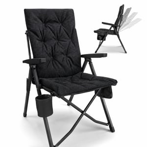 Scaun de camping pliabil premium NORDMUT cu spătar înalt, reglabil în 4 poziții, 140 kg — fără geantă de transport (stare: vezi a 2-a poză)