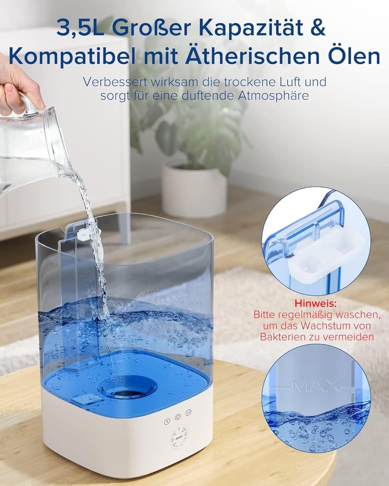 Maxcio 3,5L-es Párásító - RGB Fény, 3 Ködmód, Időzítő, 40 Órás Üzemidő