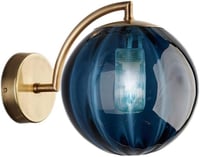LFsem Kék Üveggömb Fali Lámpa 15 cm Átmérővel - Retro Stílusú Gömb Falikar Réz Tartóval, LED Kompatibilis, 240V, 60W Teljesítmény 1