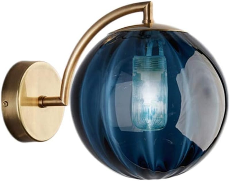 LFsem Kék Üveggömb Fali Lámpa 15 cm Átmérővel - Retro Stílusú Gömb Falikar Réz Tartóval, LED Kompatibilis, 240V, 60W Teljesítmény