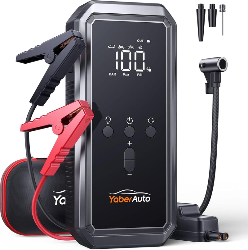 Yaber 4 az 1-ben autós indítássegítő powerbank 3000A, 150PSI kompresszorral