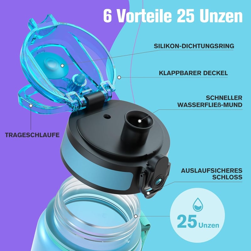 Sahara Sailor BPA-mentes 750ml-es sportkulacs - Szivárgásmentes, kerékpározáshoz, kempingezéshez