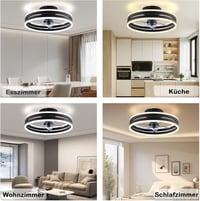 Revneey Mennyezeti Ventilátor Lámpával 50W - Fekete 40cm LED Lámpa Távirányítóval és Applikációval, 6 Sebességű Hálószobai Nappaliba Időzítő 7