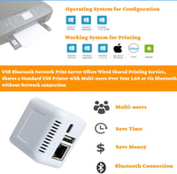 Sxhlseller USB 2.0 Hálózati Nyomtatószerver - Kompakt LAN Megosztó Eszköz Windows XP, Android és Linux 3.4 Rendszerekhez, Fehér, EU Csatlako 3