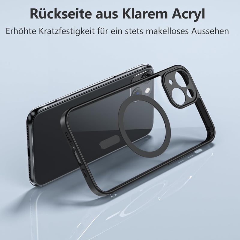 iPhone 13 MagSafe-kompatibilis ütésálló tok, kameravédővel és edzett üveggel - Fekete