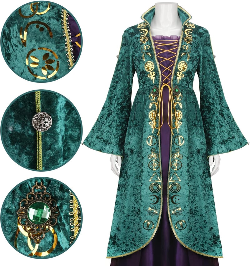 LIKUNGOU Winifred Sanderson Női Középkori Zöld Boszorkány Jelmez Ruha Halloween Farsangi Cosplay Kosztüm M-es Méretben