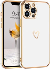 iPhone 13 Pro Max Fehér-Rosegold Szívecskés Ütésálló Szilikon Tok 1