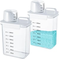 Mucek 2 db 1800 ml Légmentes Mosószer Adagoló Mérőpohárral - Mosópor Tároló Doboz, Kerek Kialakítás, Porálló Tárolóedény 1