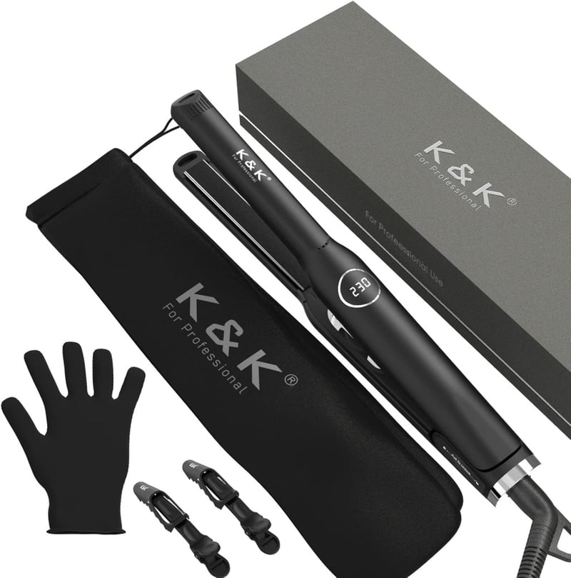 K&K Mini hajvasaló rövid hajra és szakállra, LCD kijelzővel, 130-230°C