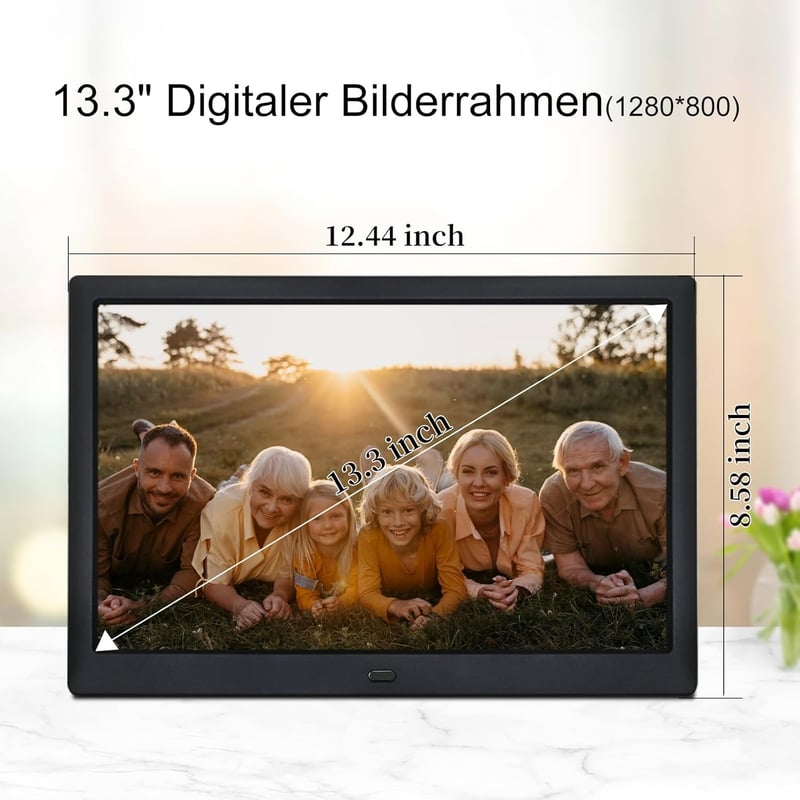 TSITSC 13,3" Digitális Képkeret - 1280x800 Felbontás, Fotó/Videó/Zene Lejátszás, Naptár Funkcióval, Távirányítóval, 32GB Tárhely, USB/SD Tám