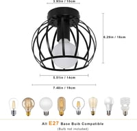 Goeco Vintage Ipari Mennyezeti Lámpa - Fekete Fém Ketrec Dizájn, E27 Foglalat, 20 cm Átmérő, Folyosóra, Erkélyre, Étkezőbe 2