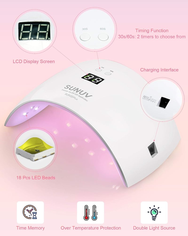 SUNUV LED UV Körömszárító Lámpa - 30/60mp Időzítő, Infra Szenzor, LCD Kijelző, Gél Körmökhöz