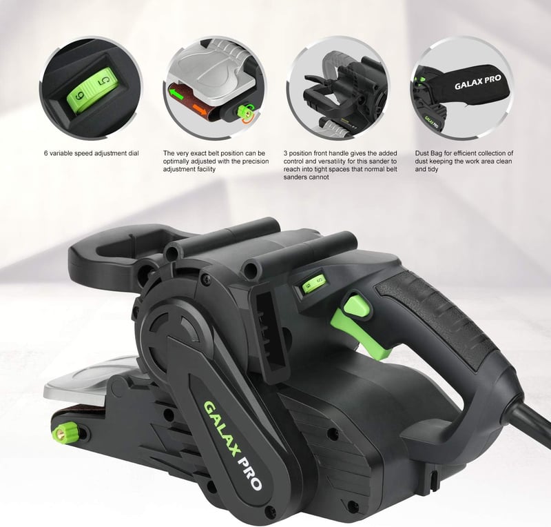 GALAX PRO S1T-SW19-76A Szalagcsiszoló 1010W, 6 Sebességfokozattal, Porszívó Csatlakozással, 533x76mm Csiszolófelülettel, Porzsákkal, Faanyag