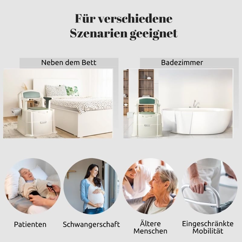 Hybodies Hordozható WC Szék Időseknek és Mozgáskorlátozottaknak - Állítható Magasságú Éjjeli Toalett Karfával, Szenzoros Éjszakai Fénnyel, 2