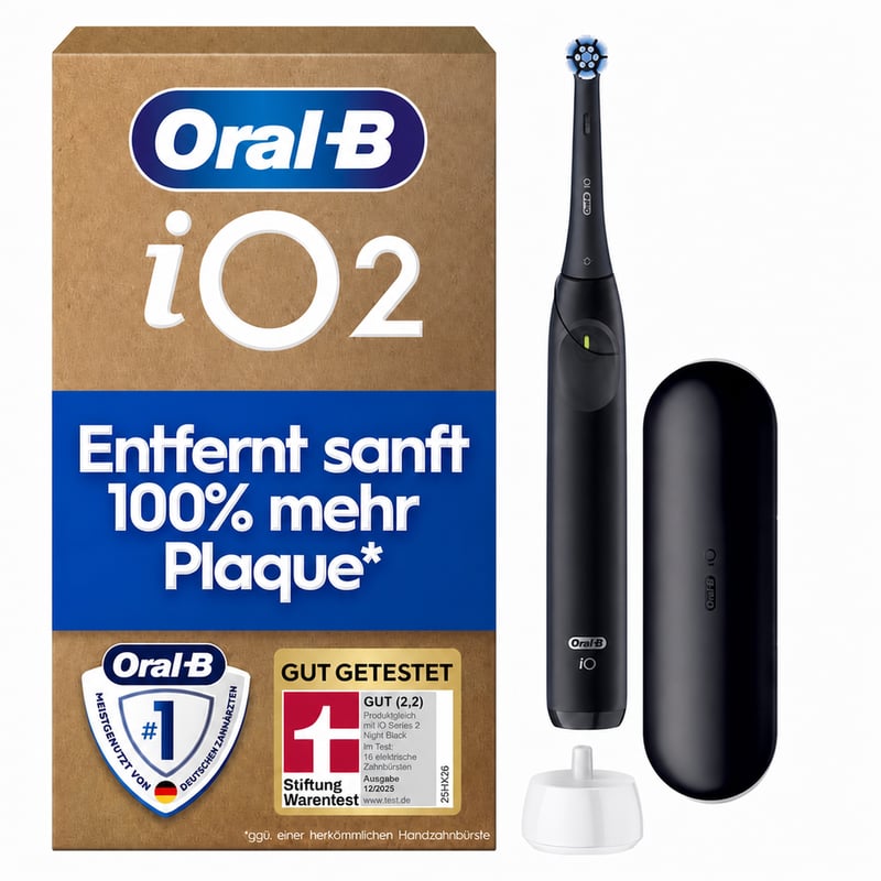 Oral-B iO Series 2 električna četkica za zube, crna, s putnom kutijom i punjačem - nepotpun set (nedostaje ružičasta četkica i 2 zamjenske glave), rabljeno — set od 1 kom.