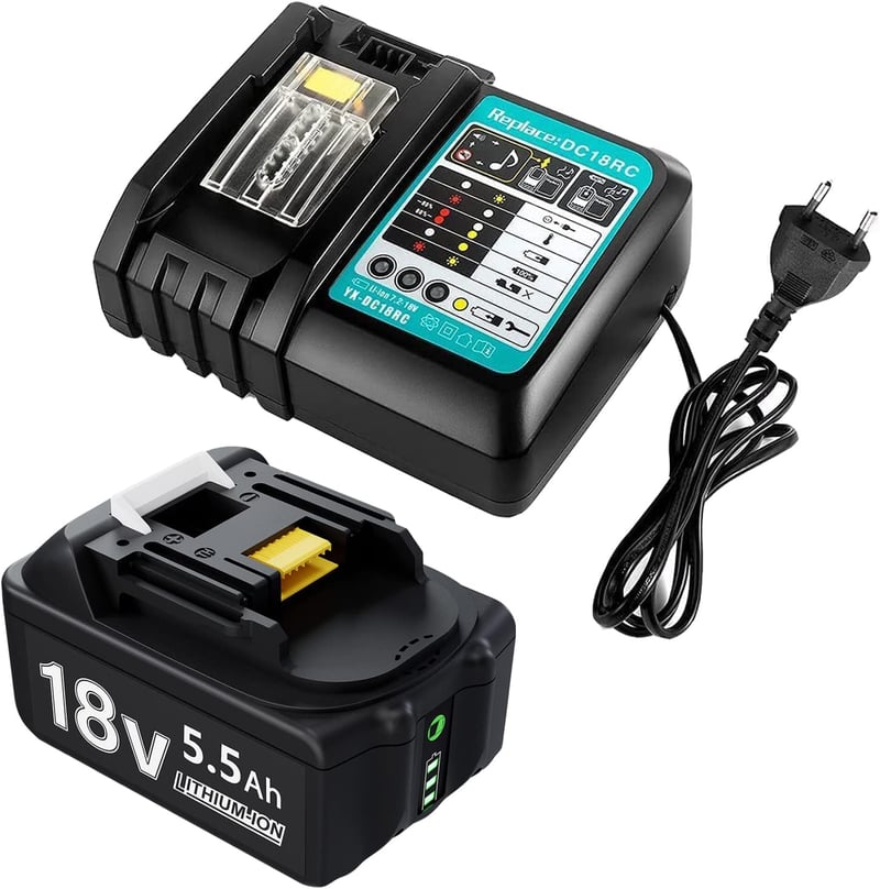 BATTOOL 18V 5500mAh Li-Ion Akkumulátor és Töltő Szett Makita BL1830B BL1840 BL1850 BL1860 LXT-400 Szerszámokhoz, DC18RC 3A