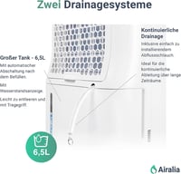 Airalia AIR-DH20 Elektromos Párátlanító 20L/nap - 6,5L Tartály, Tömlős Vízelvezetés, 195m³/óra Légáramlás, 40m² Helyiségekhez 5