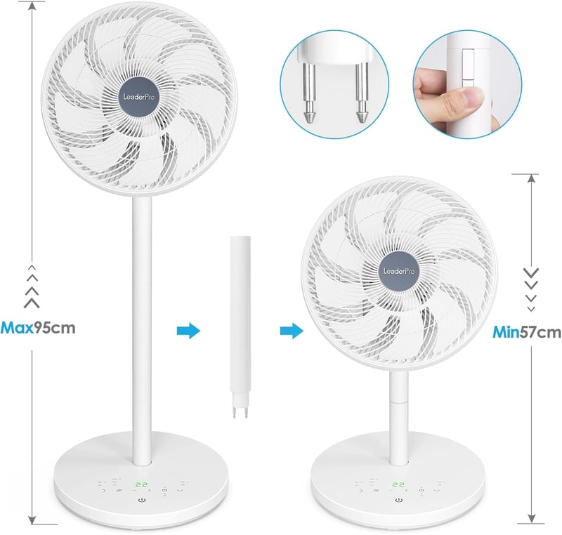 LeaderPro 2 az 1-ben DC Motor Álló Ventilátor - Rendkívül Halk 12.8 dB, 3D Oszcilláció, Távirányítóval, Energiatakarékos Turbó Légkeringető