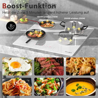 Cooksir 4 zónás indukciós főzőlap 3500W teljesítménnyel, 59 cm-es beépíthető fehér kerámiaüveg felülettel, kombinált zónával és dugvillás cs 2