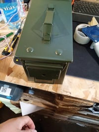 Cutie de muniție HMF 70011, cutie de depozitare din metal 30x19x15,5 cm, verde, tip cutie de muniție US, ladă de depozitare militară din oțel, latură zgâriată (stare: vezi a 2-a fotografie) 3