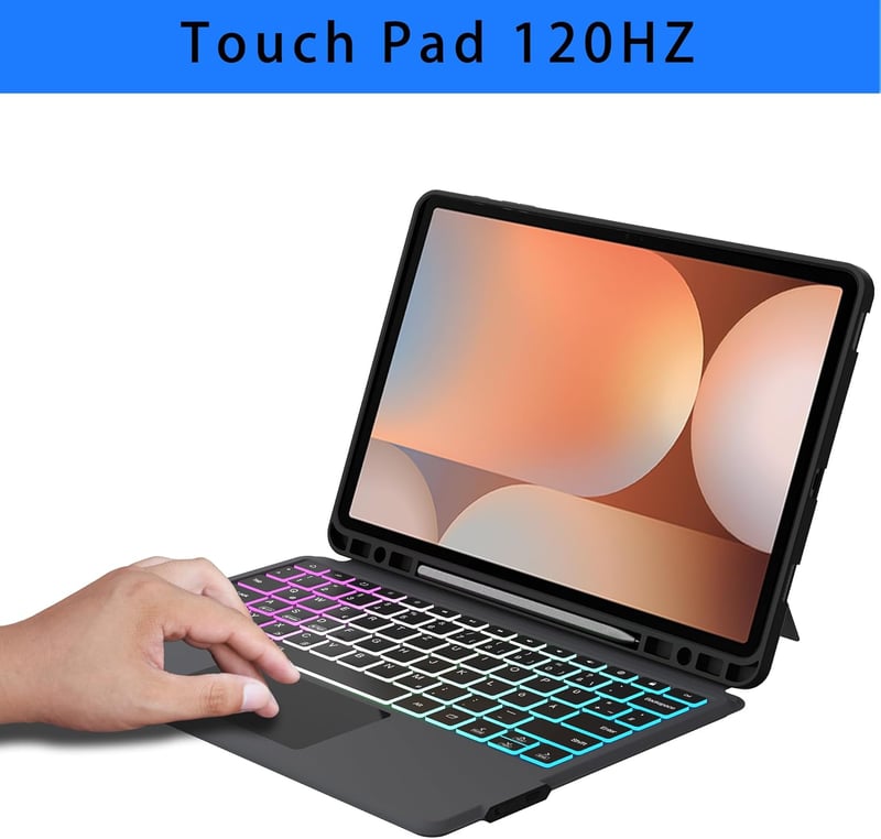 ROOFEI Bluetooth Billentyűzetes Tok Samsung Galaxy Tab S9 FE+/S9+/S10+ 12,4" Tablethez - Levehető RGB Háttérvilágítású QWERTZ Billentyűzet T