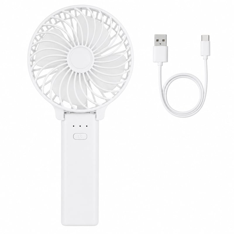 Skladací ručný ventilátor HandFan 5200 mAh, sklopný o 180°, 3 rýchlosti, výdrž 20 hodín — viditeľne používaný (stav: pozri 2. obrázok)