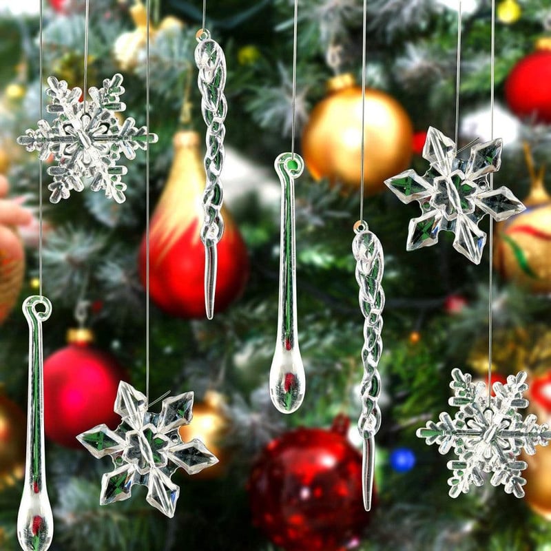 Karácsonyi 40 db-os Akril Jégcsap és Hópehely Díszszett Fenyőfára