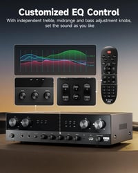 Donner 1000W Sztereó Erősítő - 4 Csatornás Bluetooth 5.0 Házimozi Receiver USB/FM/RCA/Optikai Bemenetekkel, Karaoke Funkcióval, Távirányítóv 5