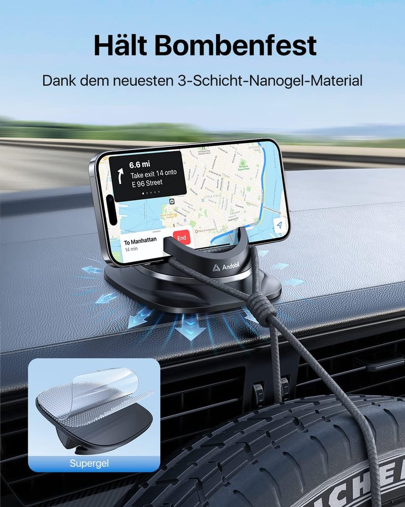 andobil 2025 Műszerfali Telefontartó Autóba - Erős Tapadású Mobiltelefon Tartó iPhone 16/15/14/13/12/11 és Samsung S24/S23 Készülékekhez