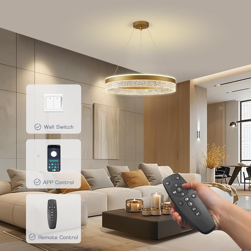 KSIBNW Arany LED Függőlámpa - 60W Dimmelhető Modern Mennyezeti Világítás 50cm Átmérővel, Távirányítóval és Applikációval Étkezőbe, Nappaliba