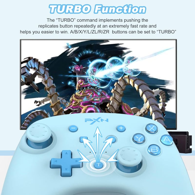 PXN 9607X vezeték nélküli Switch kontroller - Turbo, NFC, rezgés, giroszkóp - PC és OLED kompatibilis - Cián